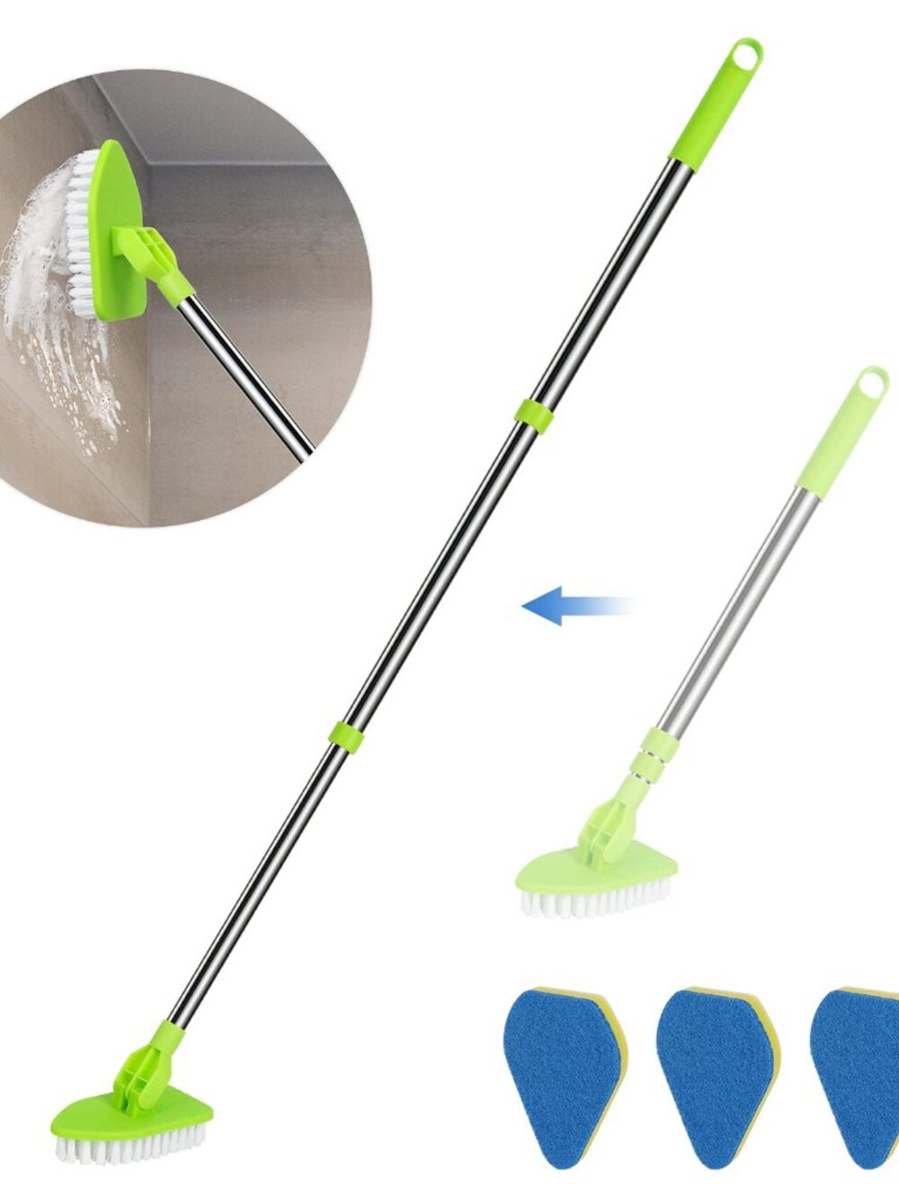 2 in 1 Scrub Cleaning Brush with 37 Long Extendable Handle,1 Stiff Bristle and 3